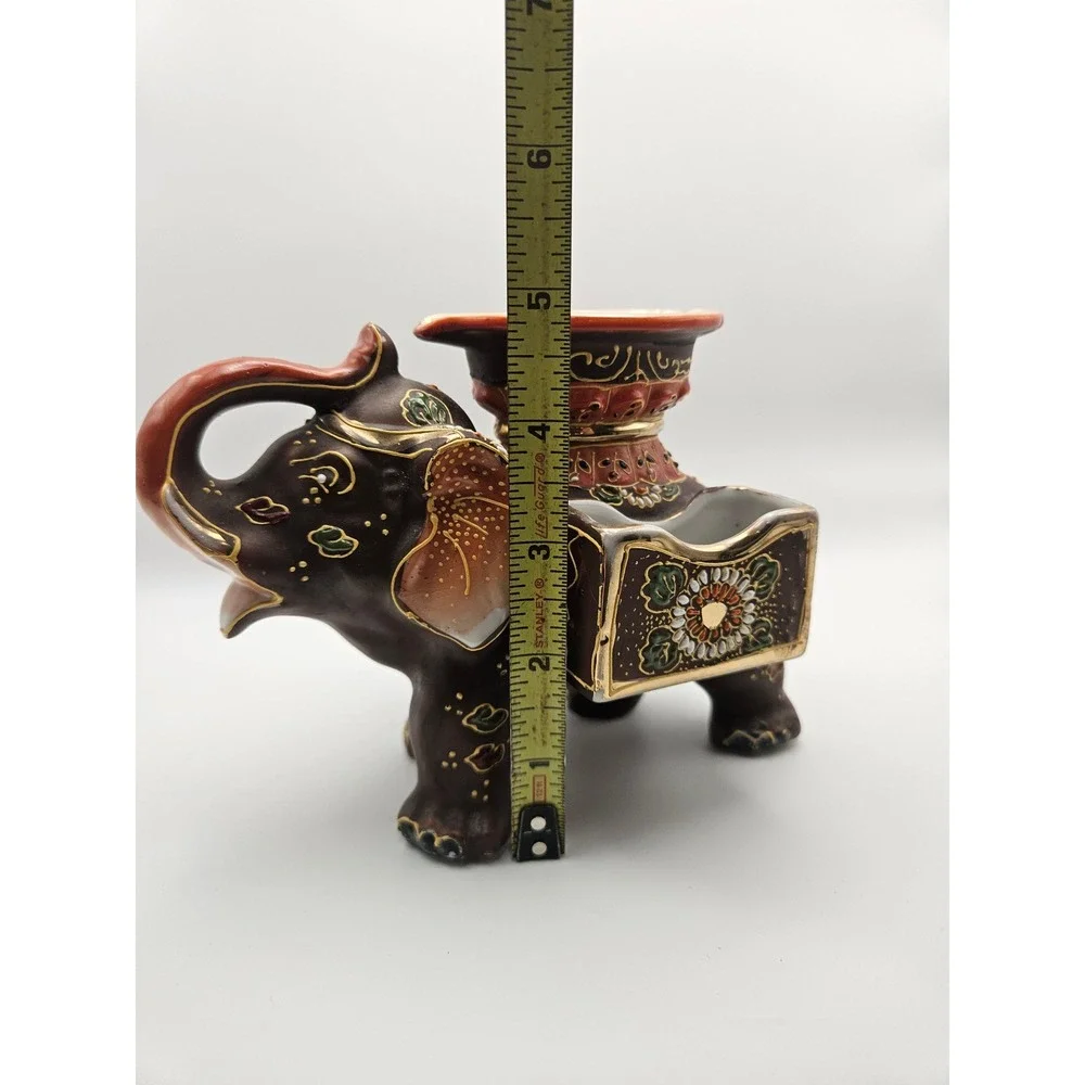 Vtg 1920's/30's Satsuma Moriage Elephant Ashtray Cigarette & Match Holder, Japan